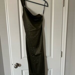 Lulu's One Shoulder Olive Dress